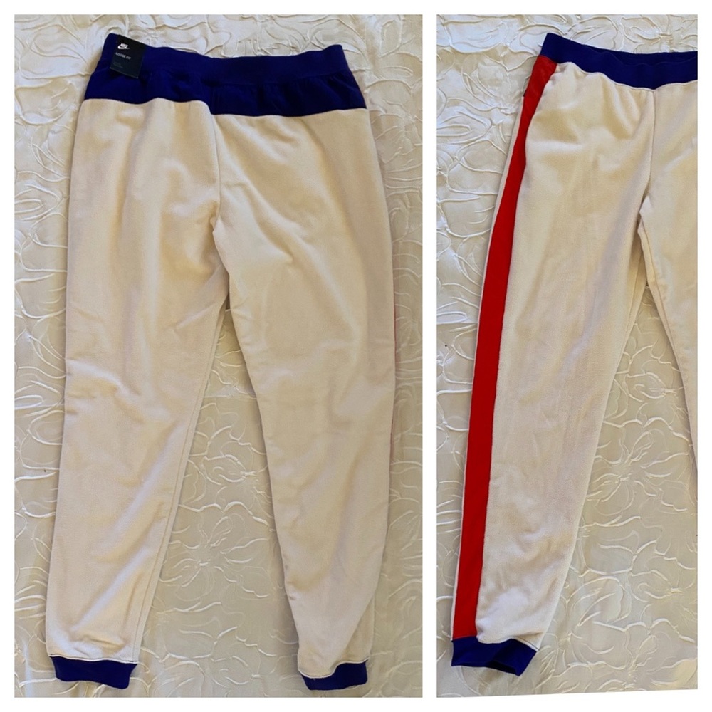 Nike Polar Fleece Stripe Red Blue Cream Joggers Sweatpants L - Picture 8 of 12